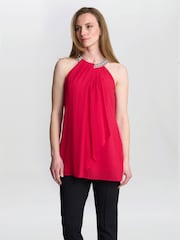 Vermelho - Gina Bacconi Red Elle Halter Top With Beaded Neck - Imagem 1 de 4