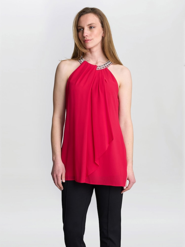 Vermelho - Gina Bacconi Red Elle Halter Top With Beaded Neck - Imagem 1 de 4