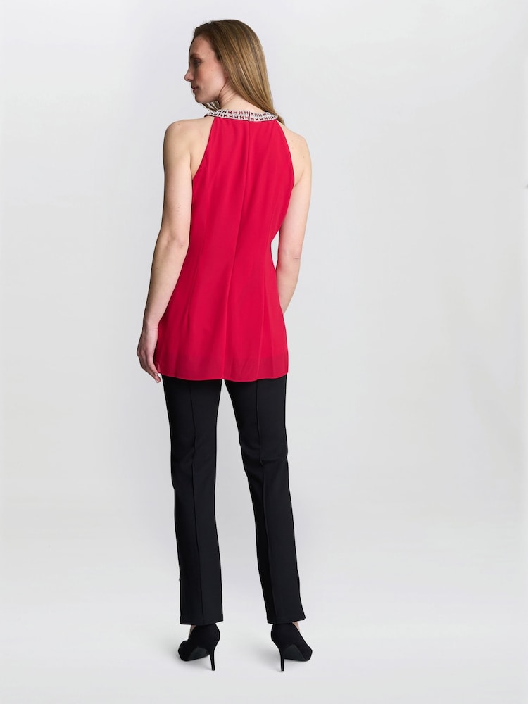 Vermelho - Gina Bacconi Red Elle Halter Top With Beaded Neck - Imagem 2 de 4