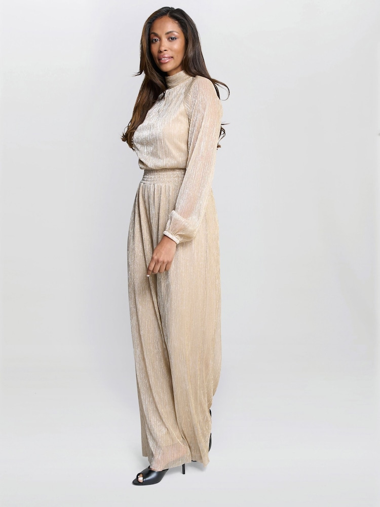 Gina Bacconi Gold Kylie Metallic Knit Jumpsuit - Image 1 of 6