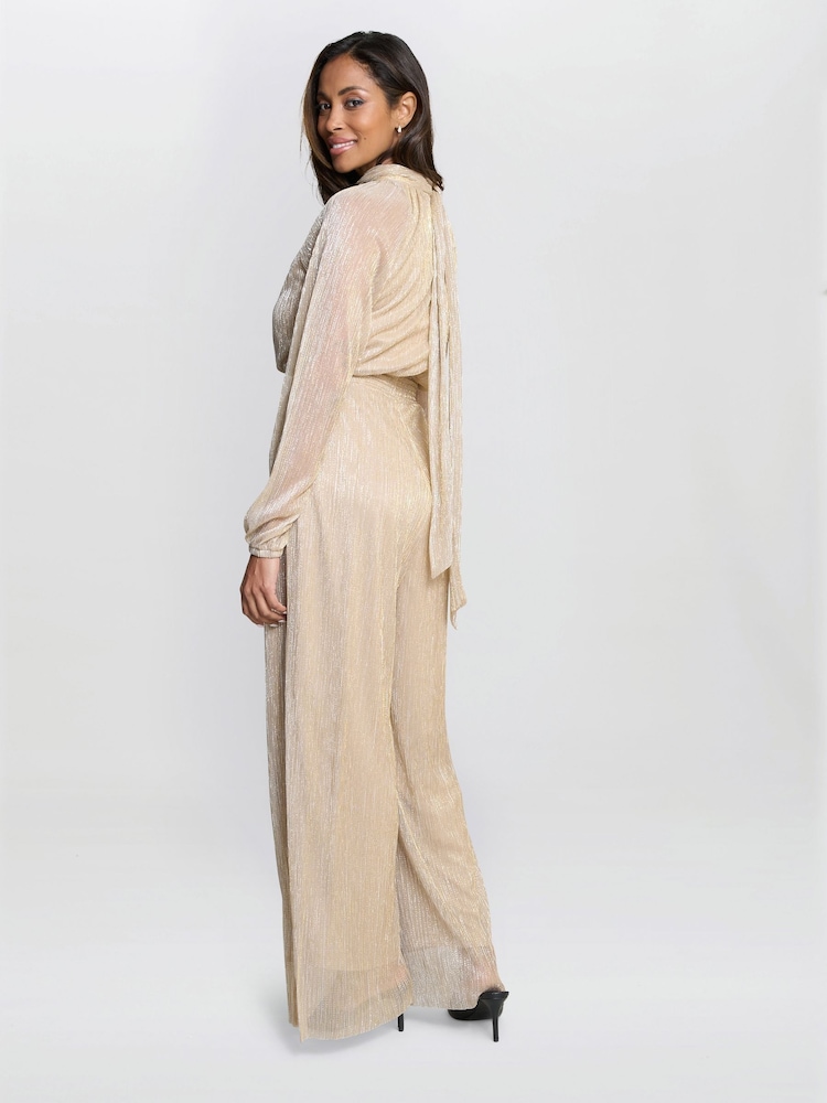 Gina Bacconi Gold Kylie Metallic Knit Jumpsuit - Image 2 of 6 Gina Bacconi Gold Kylie Metallic Knit Jumpsuit - Image 2 of 6
