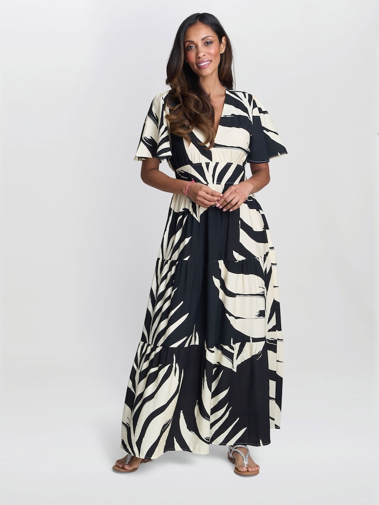 Gina Bacconi Dannie Abstract Print Black Dress - Image 2 of 5