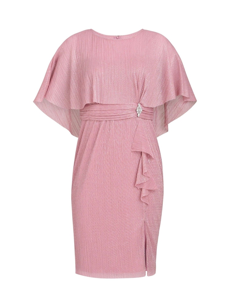 Gina Bacconi Pink Sonya Pleated Dress With Brooch - Image 6 of 6 Gina Bacconi Pink Sonya Pleated Dress With Brooch - Image 6 of 6