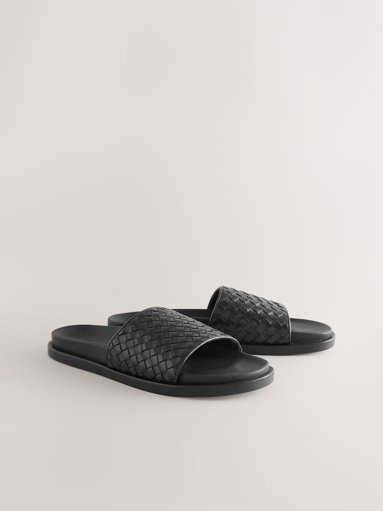 New Black Woven Men’s Leather Slide Sandals Sz 10 Men main image 4