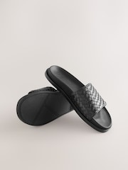 Black N. Premium Leather Weave Slide Sandals - Image 6 of 8