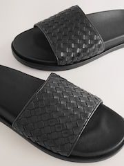 Black N. Premium Leather Weave Slide Sandals - Image 7 of 8