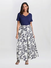 Gina Bacconi Debbi Blue Floral Skirt - Imagen 1 de 3