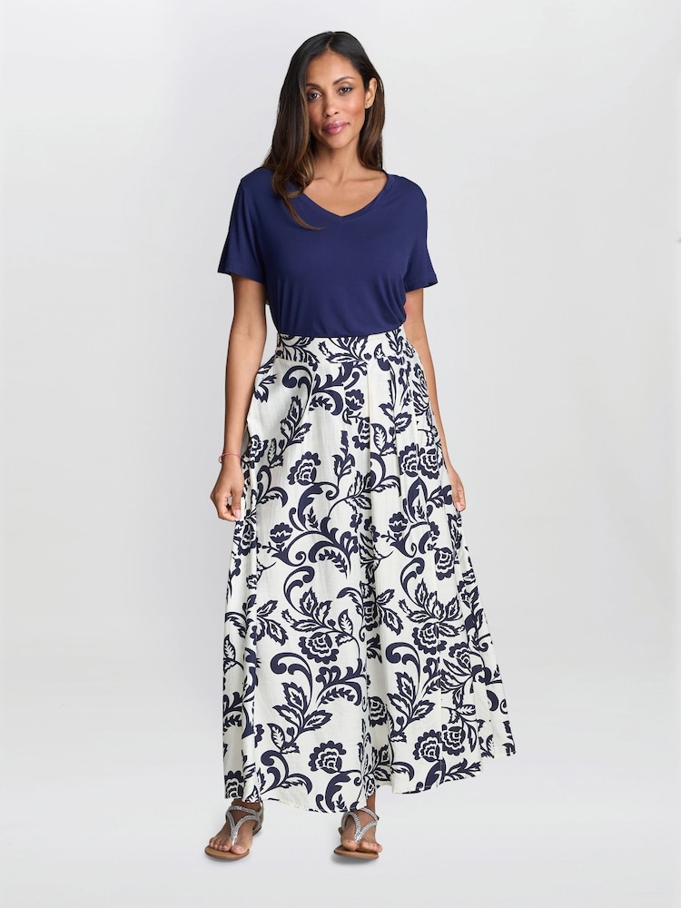 Gina Bacconi Debbi Blue Floral Skirt - Imagen 1 de 3 Gina Bacconi Debbi Blue Floral Skirt - Imagen 1 de 3