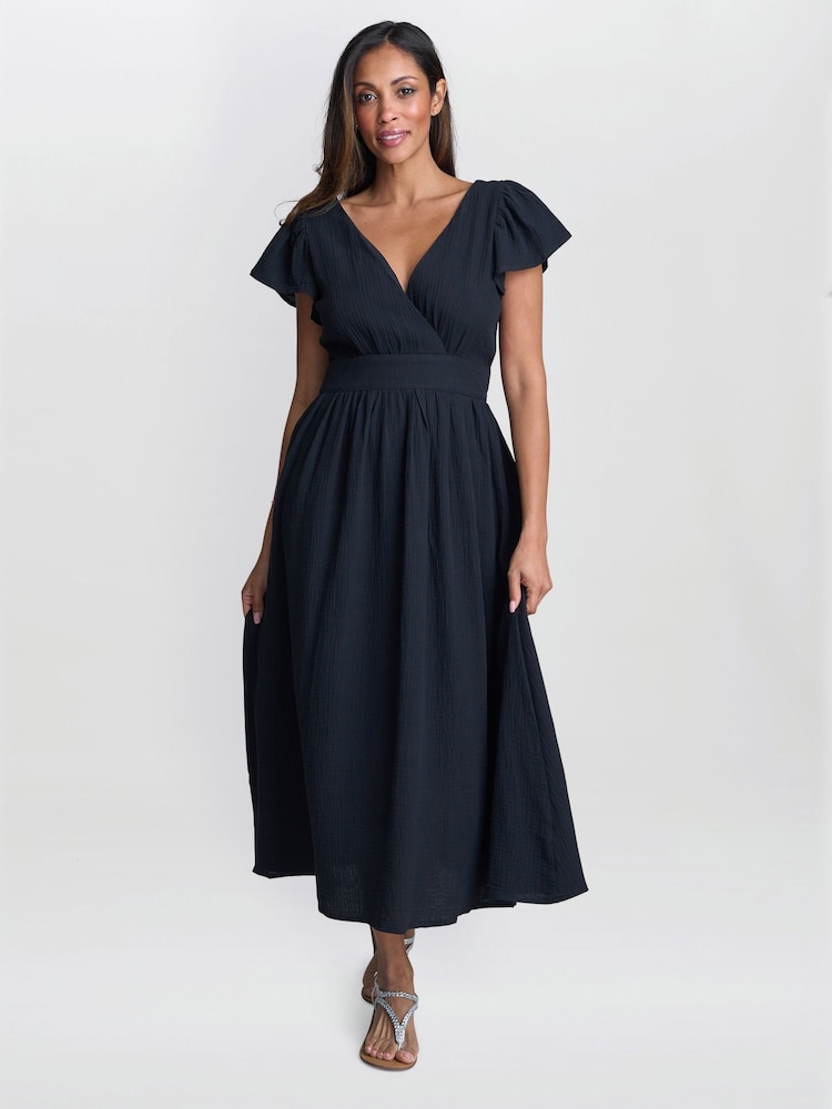 Gina Bacconi Dove Cotton Muslin Maxi Black Dress - Image 1 of 2 Gina Bacconi Dove Cotton Muslin Maxi Black Dress - Image 1 of 2