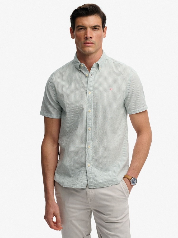 Superdry Green Classic Seersucker Short Sleeve Shirt - Image 1 of 7
