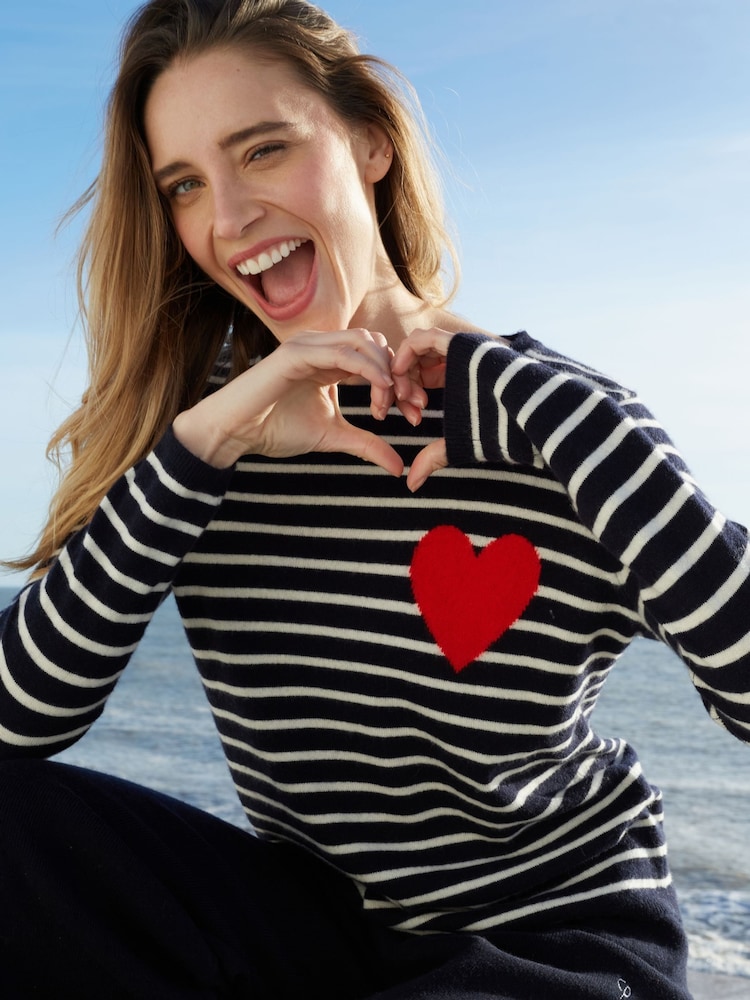 Chinti & Parker Wool Cashmere Blend Breton Heart Sweater - Image 2 of 7 Chinti & Parker Wool Cashmere Blend Breton Heart Sweater - Image 2 of 7
