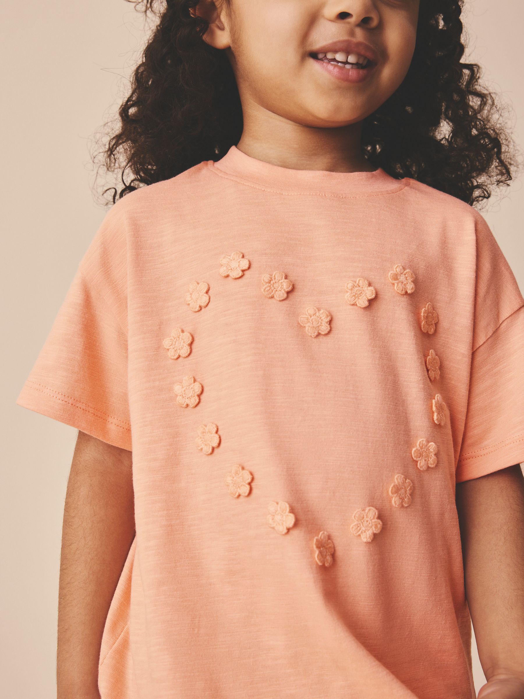 Buy Orange Peach Short Sleeve Applique Flower T-Shirt (3mths-7yrs