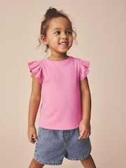 Bright Pink Frill Shoulder Ribbed Vest (3mths-7yrs) - Image 1 of 6