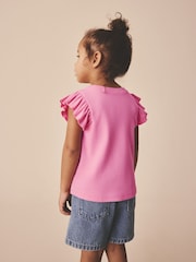 Bright Pink Frill Shoulder Ribbed Vest (3mths-7yrs) - Image 2 of 6
