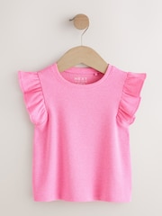 Bright Pink Frill Shoulder Ribbed Vest (3mths-7yrs) - Image 3 of 6