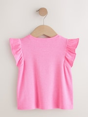 Bright Pink Frill Shoulder Ribbed Vest (3mths-7yrs) - Image 4 of 6