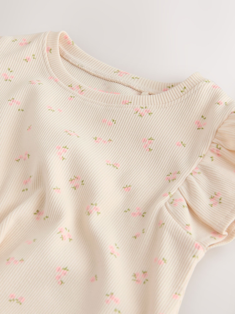 Ecru White Ditsy Floral Frill Shoulder Ribbed Vest (3mths-7yrs) - Image 10 of 10