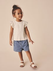 Ecru White Ditsy Floral Frill Shoulder Ribbed Vest (3mths-7yrs) - Image 3 of 10