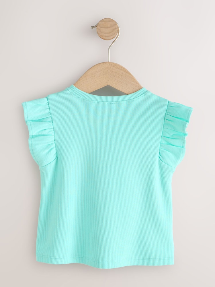 Turquoise Blue Ribbed Frill Vest (3mths-7yrs) - Image 2 of 4