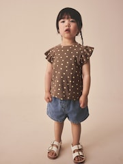 Brown Spot Frill Shoulder Ribbed Vest (3mths-7yrs) - Image 1 of 2