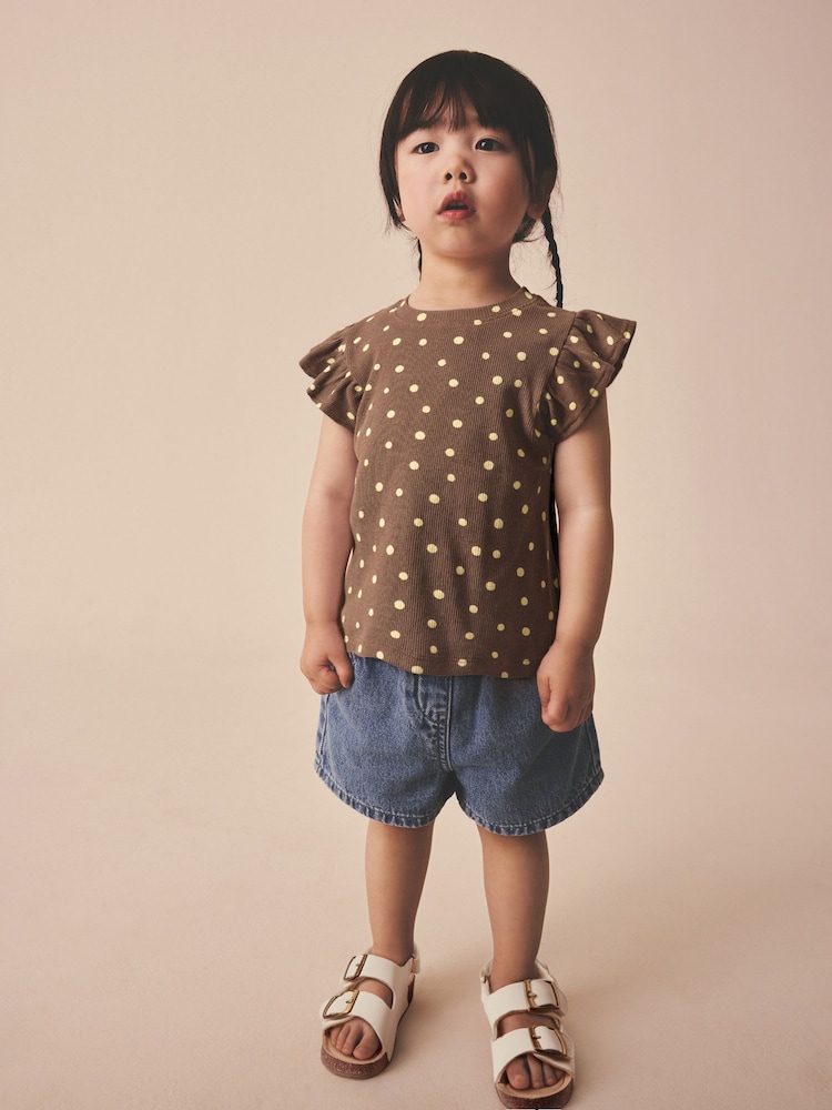 Brown Spot Frill Shoulder Ribbed Vest (3mths-7yrs) - Image 1 of 2