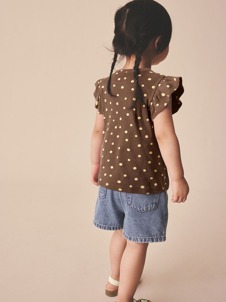 Brown Spot Frill Shoulder Ribbed Vest (3mths-7yrs) - Image 2 of 2