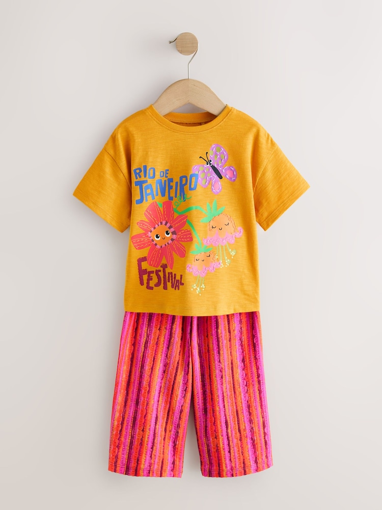 Ochre Yellow Short Sleeve T-Shirt and Wide Leg Trousers Set (3mths-7yrs) - Image 1 of 5