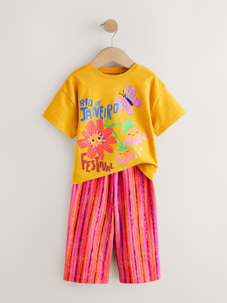 Ochre Yellow Short Sleeve T-Shirt and Wide Leg Trousers Set (3mths-7yrs) - Image 2 of 5