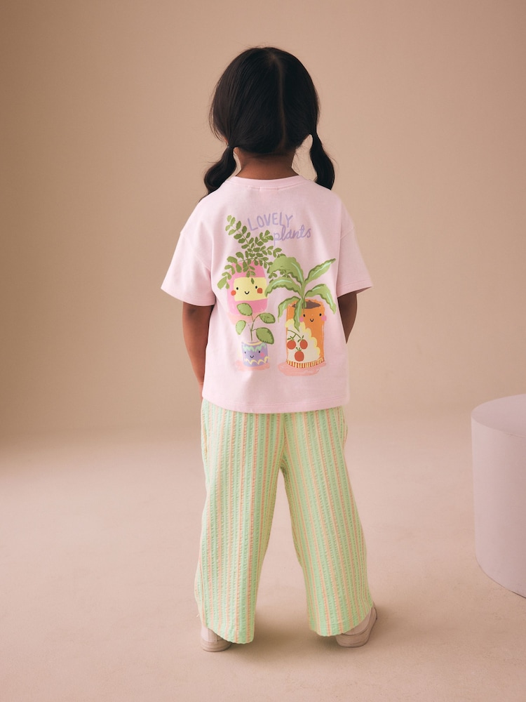 Pink Plants Character - Short Sleeve Top and Wide Trousers Set (3mths-7yrs) - صورة 2 من 8