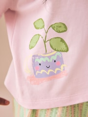 Pink Plants Character - Short Sleeve Top and Wide Trousers Set (3mths-7yrs) - صورة 3 من 8