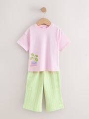 Pink Plants Character - Short Sleeve Top and Wide Trousers Set (3mths-7yrs) - صورة 4 من 8