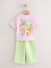 Pink Plants Character - Short Sleeve Top and Wide Trousers Set (3mths-7yrs) - صورة 6 من 8