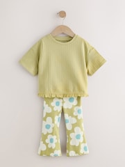 Green Stampy Flower Short Sleeve Top and Flare Set (3mths-7yrs) - Image 5 of 9