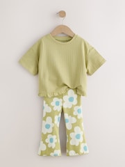 Green Stampy Flower Short Sleeve Top and Flare Set (3mths-7yrs) - Image 6 of 9