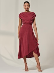 Vermelho - Jolie Moi Asymmmetric Draped Midi Dress - Imagem 1 de 6