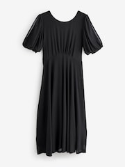 Jolie Moi Black Puff Sleeve Mesh Midi Dress - Image 1 of 1