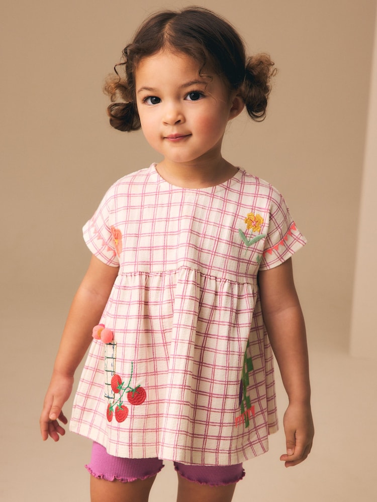 Purple Fruit Embroidery Peplum Top and Cycle Shorts Set (3mths-7yrs) - Image 1 of 6