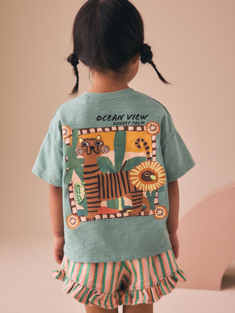 Green Tiger Short Sleeve T-Shirt and Shorts Set (3mths-7yrs) - Image 1 of 4 Green Tiger Short Sleeve T-Shirt and Shorts Set (3mths-7yrs) - Image 1 of 4