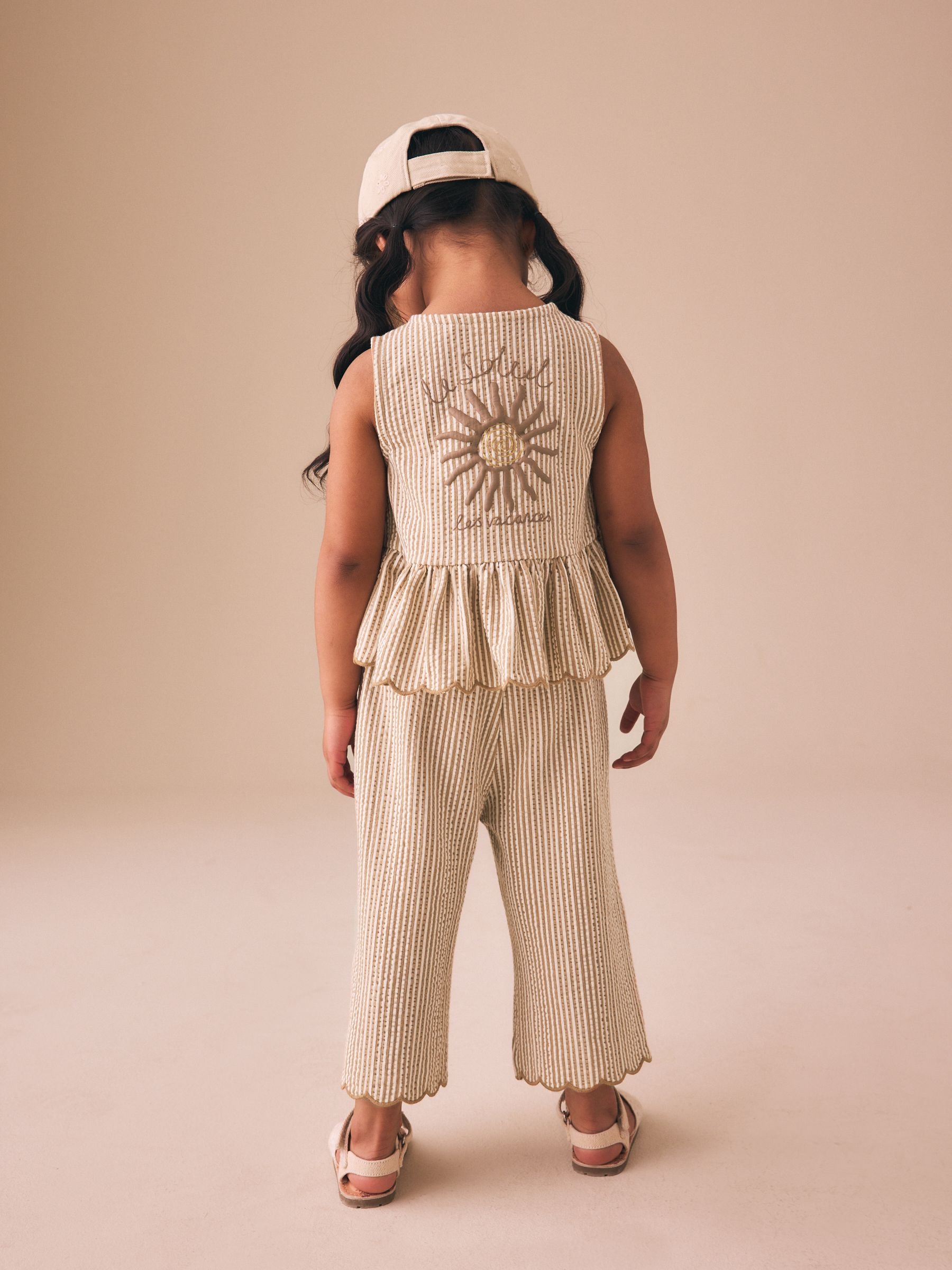 Buy Neutral Stripe Peplum Vest and Wide Trousers Set (3mths-7yrs