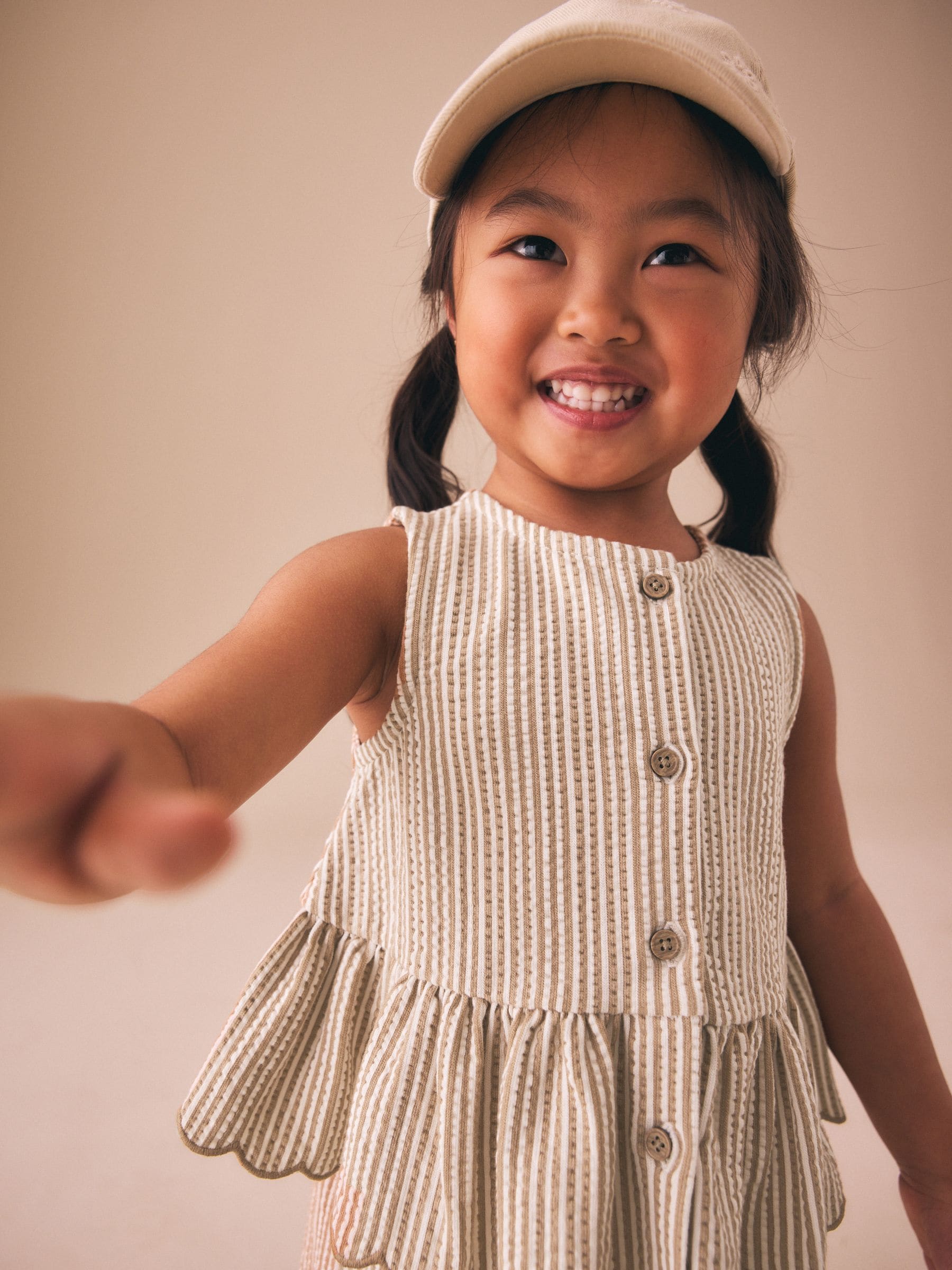 Buy Neutral Stripe Peplum Vest and Wide Trousers Set (3mths-7yrs