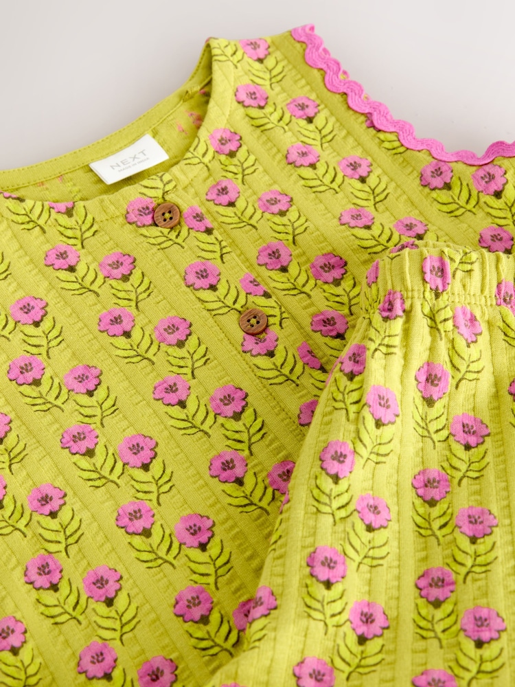 绿色/粉色花朵 - 荷叶边背心和短裤套装（3个月-7岁） - 10的图像10｝