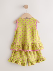 绿色/粉色花朵 - 荷叶边背心和短裤套装（3个月-7岁） - 10的图像8｝