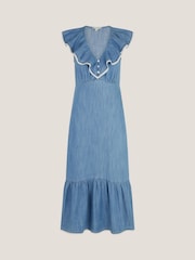Monsoon Blue Dottie Sleeveless Ruffle Midi Dress - Image 1 of 1