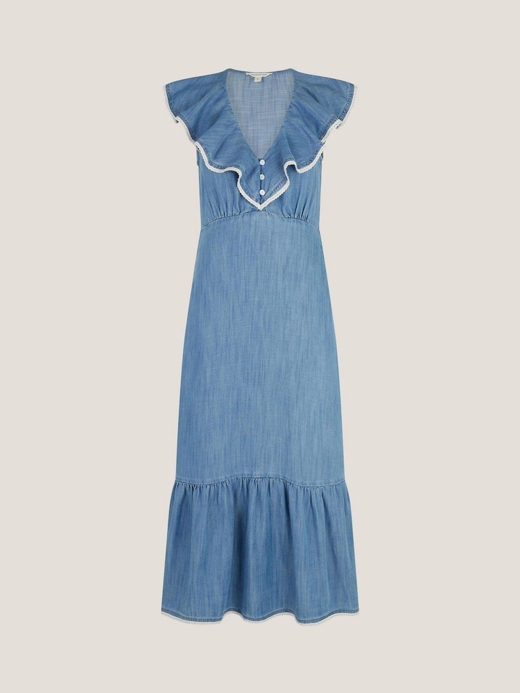 Monsoon Blue Dottie Sleeveless Ruffle Midi Dress - Image 1 of 1