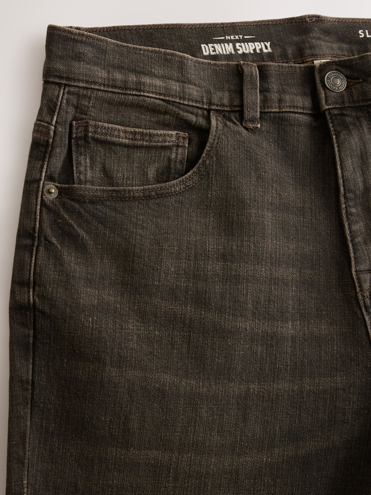 Dark Brown Crosshatch - 單人 - 經典款合身版型彈性牛仔褲 - 圖片 2，共 3