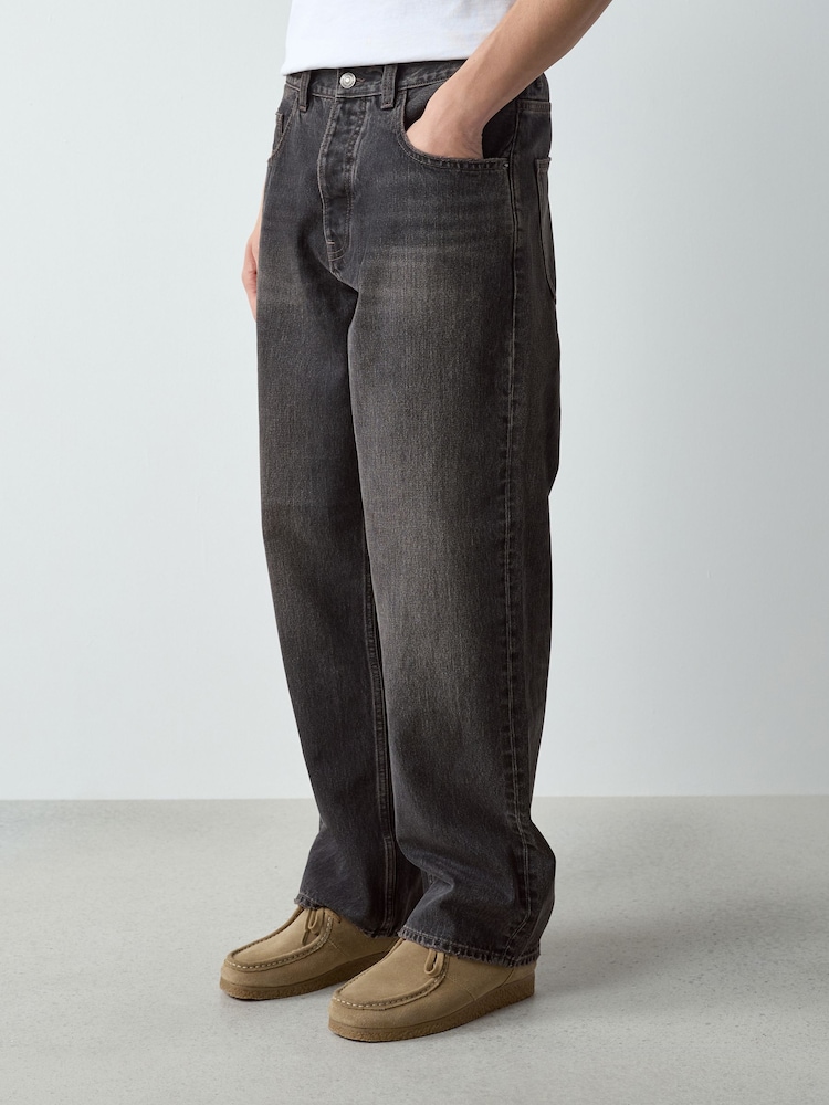 Black Denim Baggy Fit Authentic Washed Jeans - Image 1 of 6 Black Denim Baggy Fit Authentic Washed Jeans - Image 1 of 6