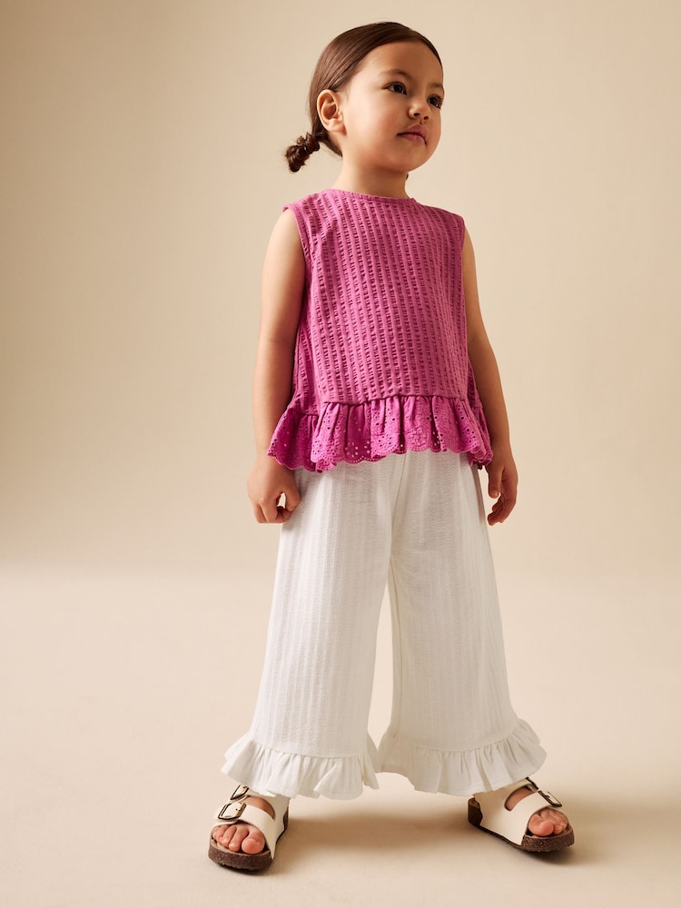 أبيض بيج فاتح - بنطلون بقصة رجل واسعة مع كشكشة (3 شهور - 7 سنوات) - Image 2 of 8