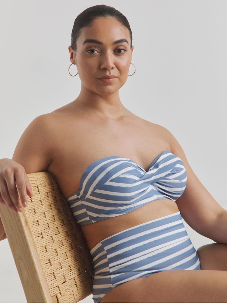Simply Be Blue Magisculpt Twist Front Bandeau Underwired Bikini Top With Detachable Straps - Image 1 of 4