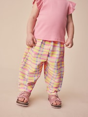 Roz/galben în carouri - Pantaloni drepți (3luni-7ani) - Imaginea 1 din 8