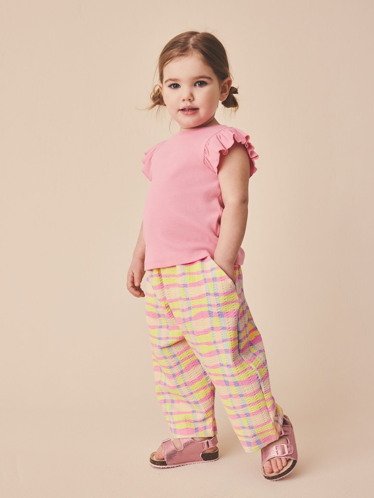 Roz/galben în carouri - Pantaloni drepți (3luni-7ani) - Imaginea 2 din 8